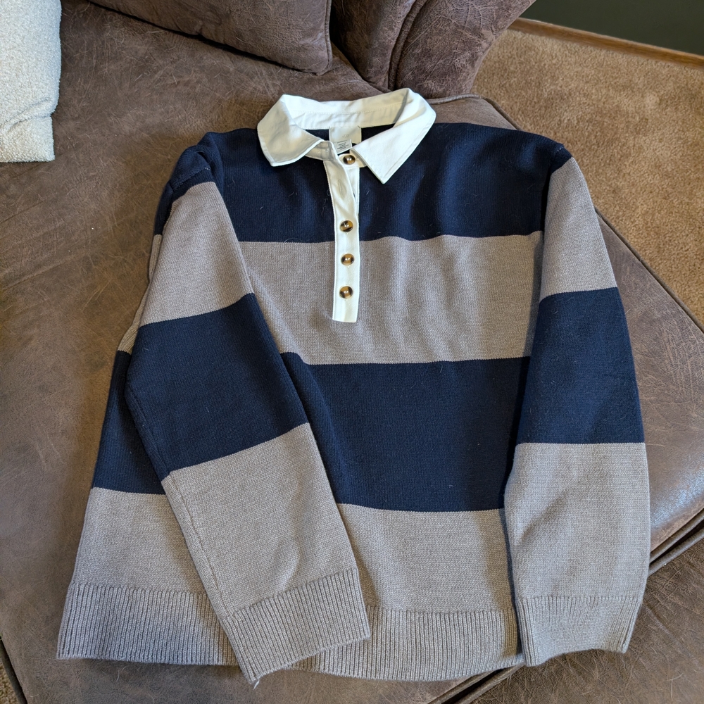H&M Knit Rugby Sweater - Navy & Gray/Beige